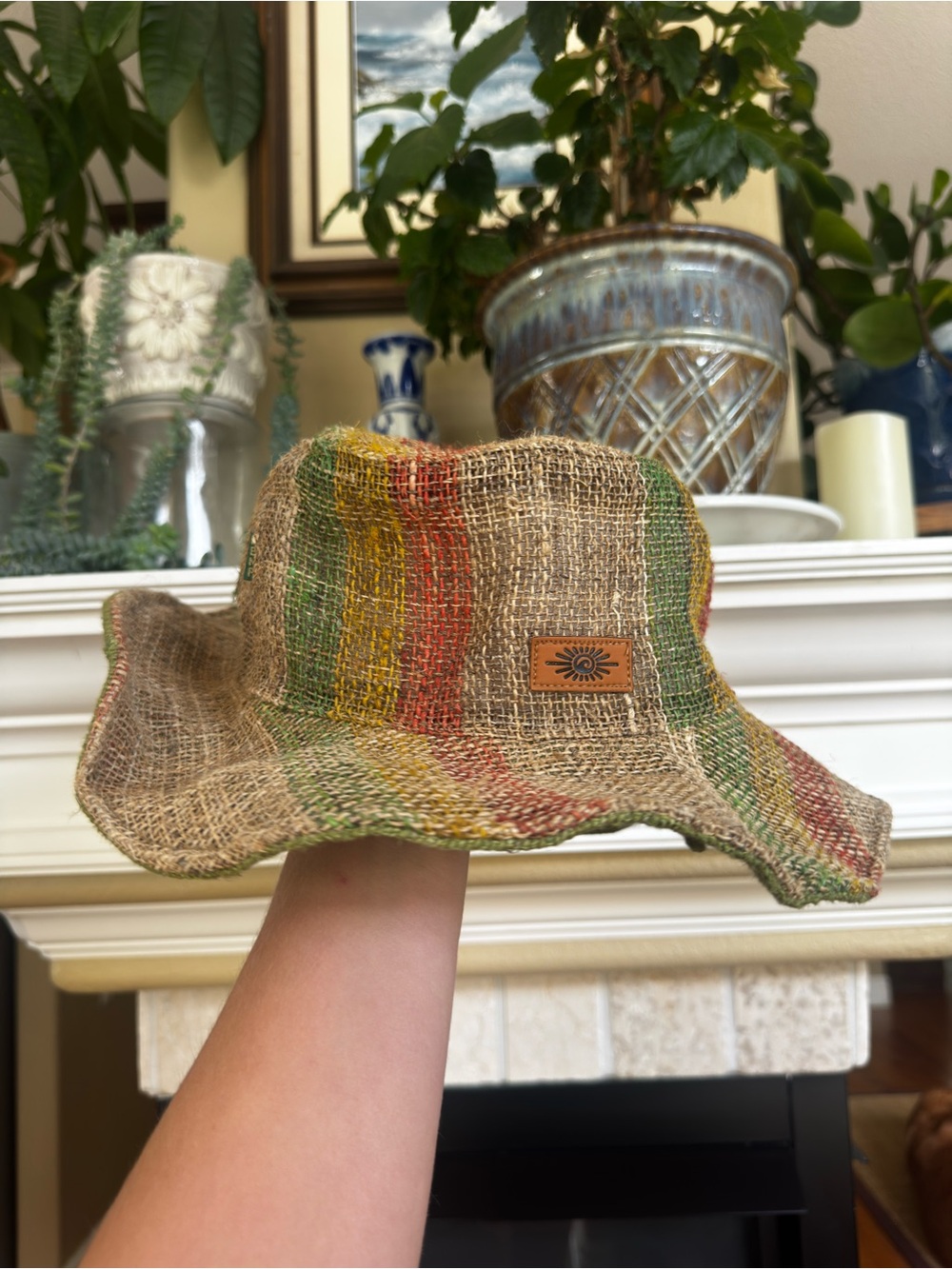 Sunnylife Hemp Woven Boho Stripe Wire Rim Beach Hat L